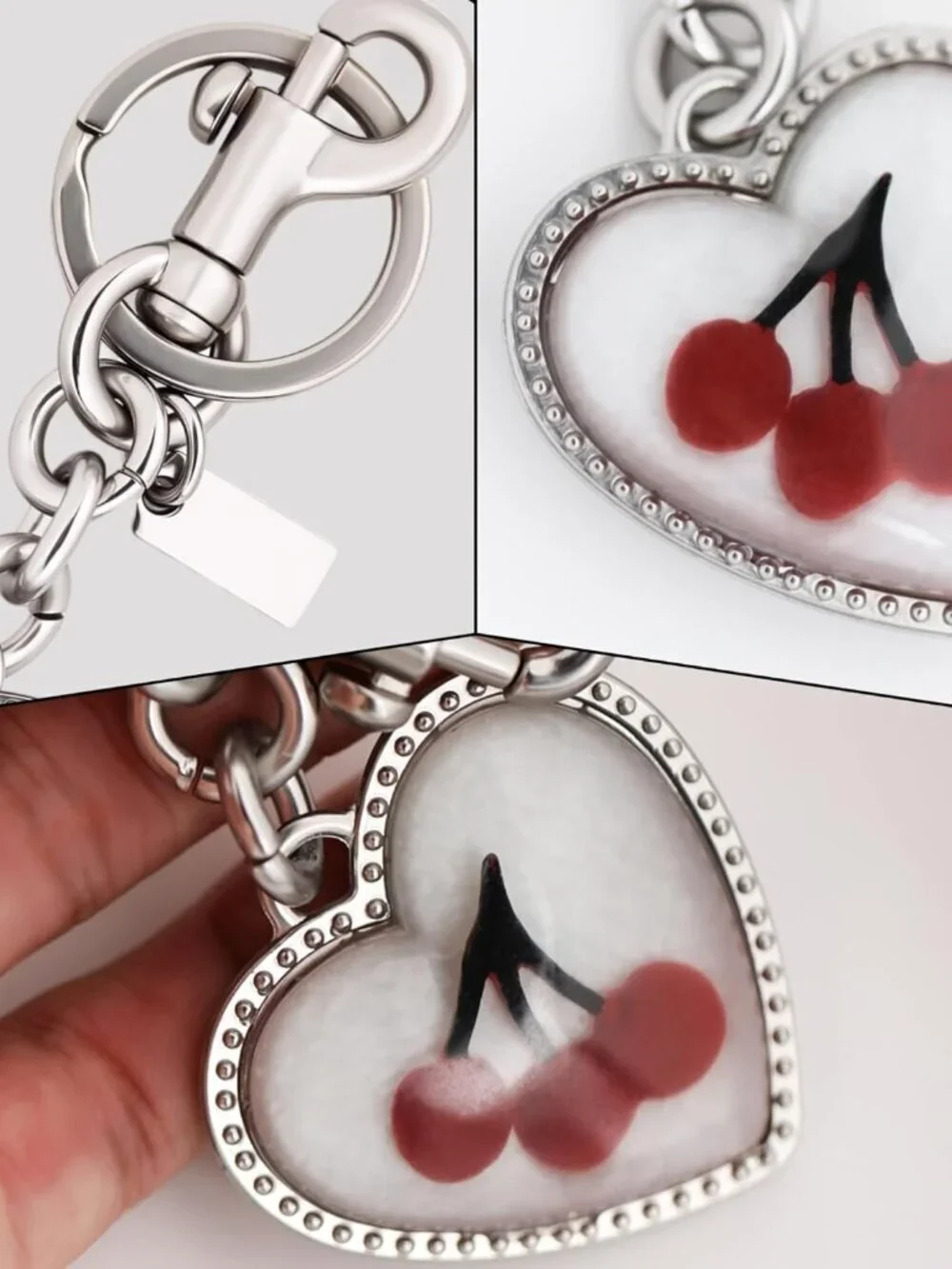 Cherry Bag Charm, Heart Bag Charm for Handbags Car Keychain Charms Keyring Acces